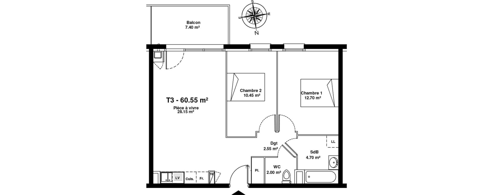 Appartement T3 de 60,55 m2 &agrave; Mainvilliers Mainvilliers r&eacute;publique