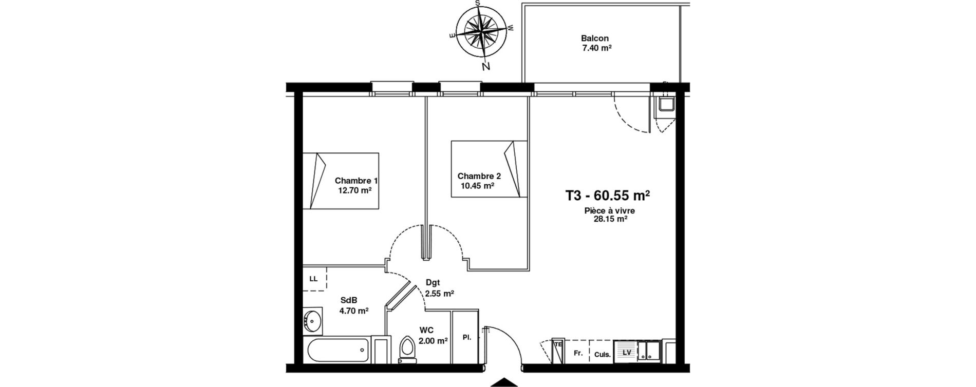 Appartement T3 de 60,55 m2 &agrave; Mainvilliers Mainvilliers r&eacute;publique