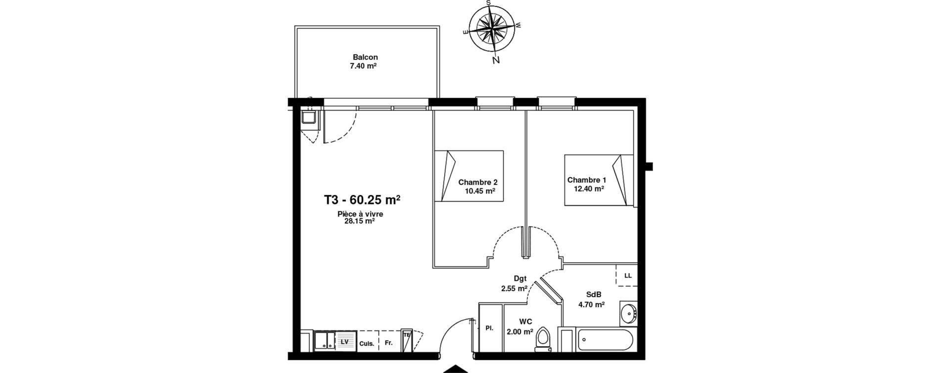 Appartement T3 de 60,25 m2 &agrave; Mainvilliers Mainvilliers r&eacute;publique