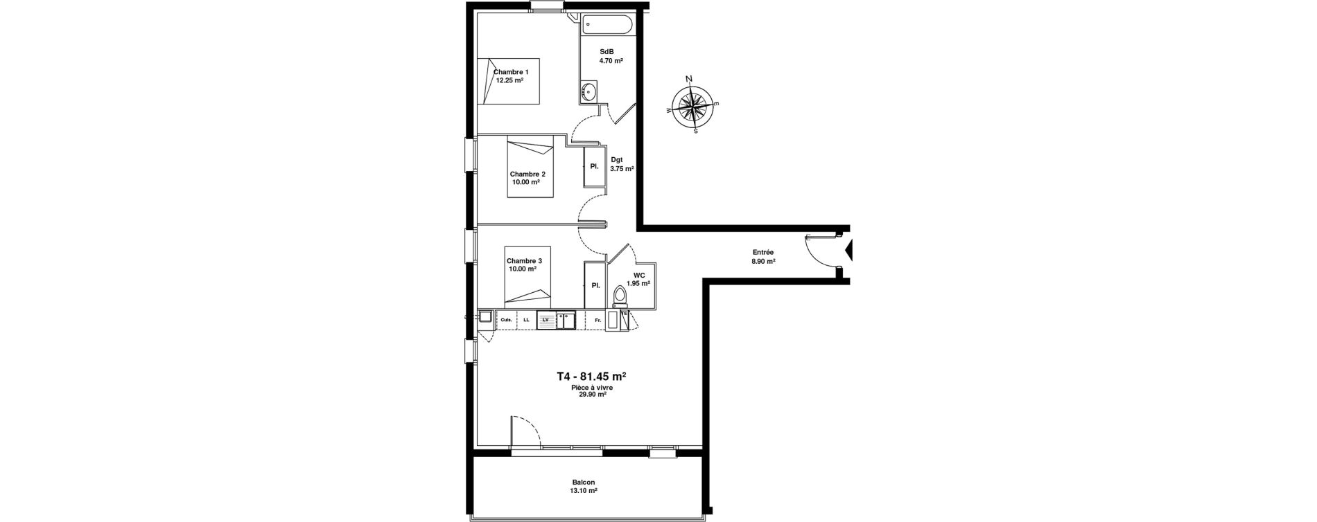 Appartement T4 de 81,45 m2 &agrave; Mainvilliers Mainvilliers r&eacute;publique