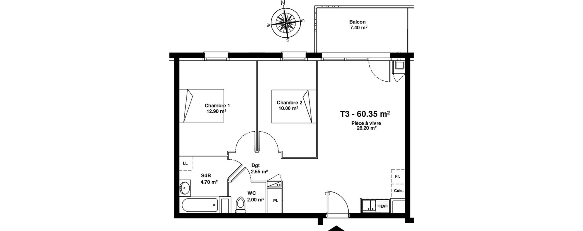 Appartement T3 de 60,35 m2 &agrave; Mainvilliers Mainvilliers r&eacute;publique