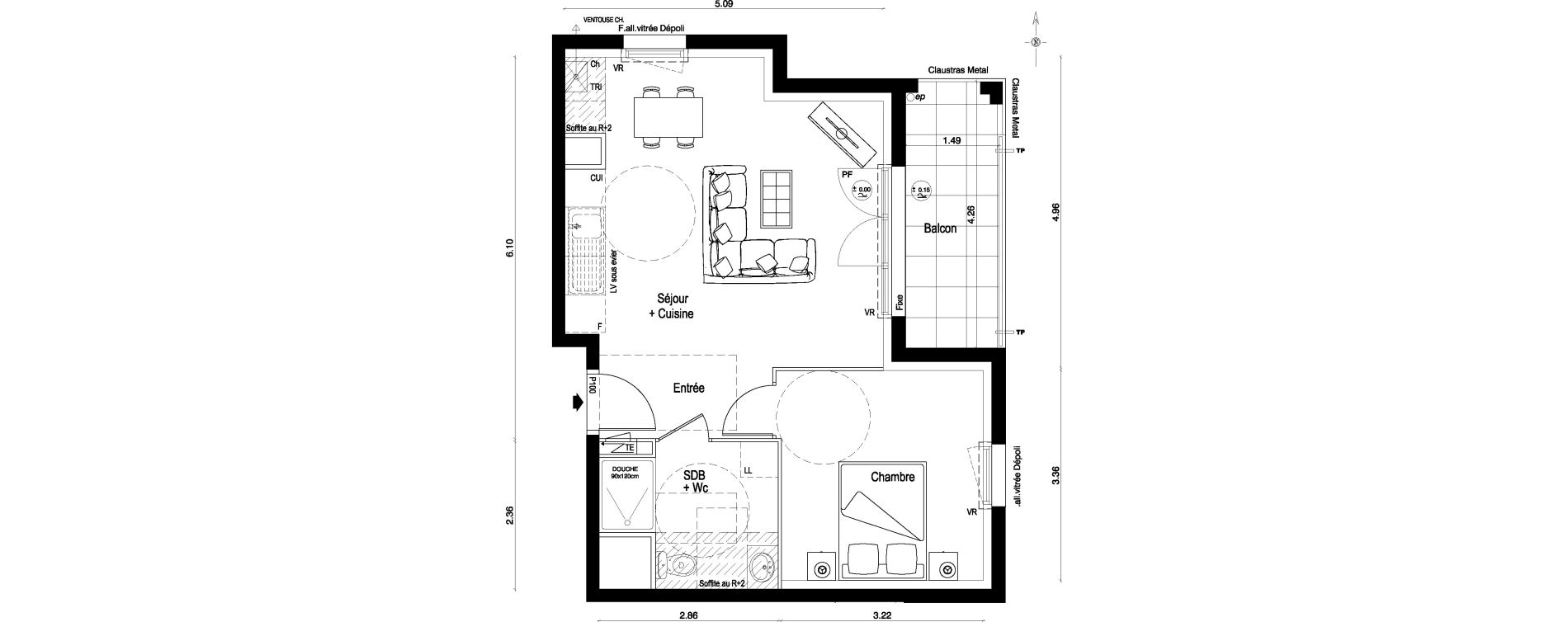 Appartement T2 de 43,03 m2 &agrave; Ballan-Mir&eacute; La pasqueraie