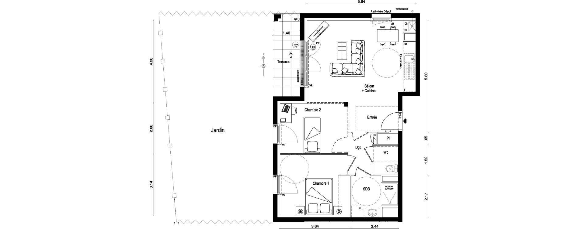Appartement T2 de 57,38 m2 &agrave; Ballan-Mir&eacute; La pasqueraie