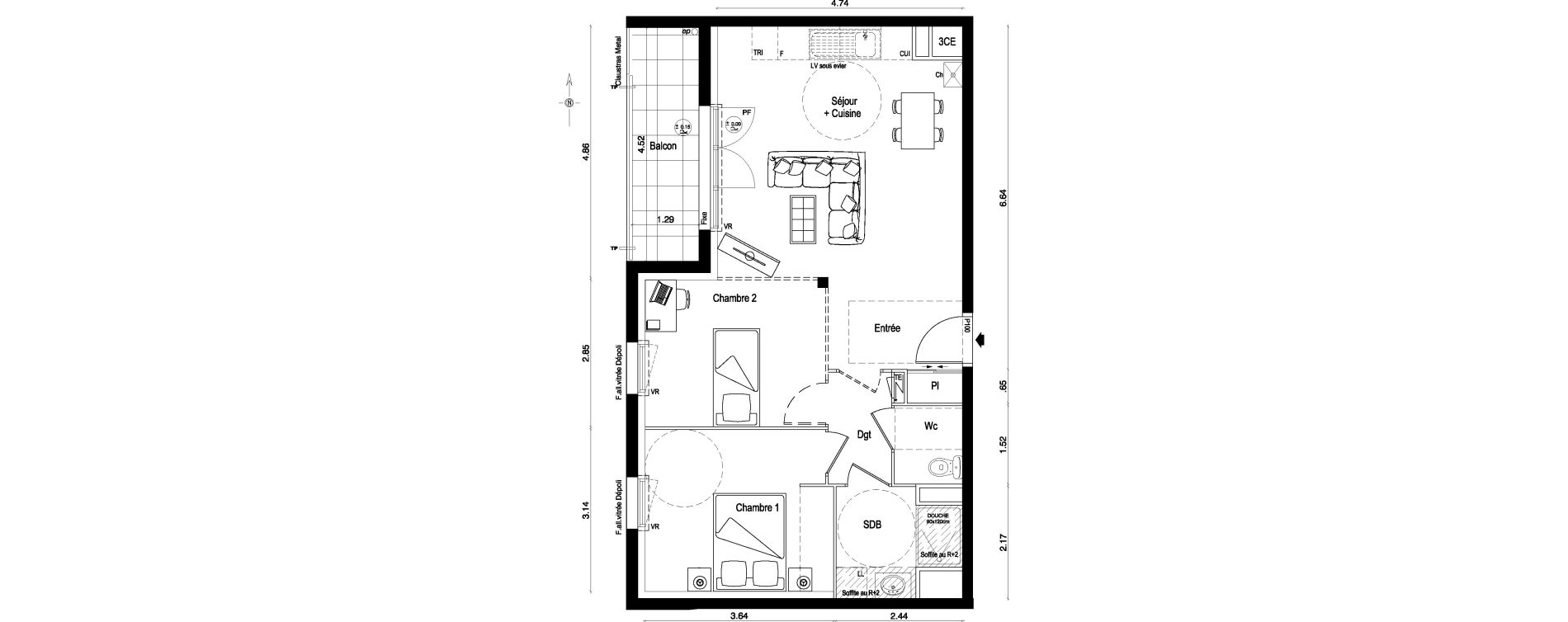 Appartement T2 de 57,97 m2 &agrave; Ballan-Mir&eacute; La pasqueraie