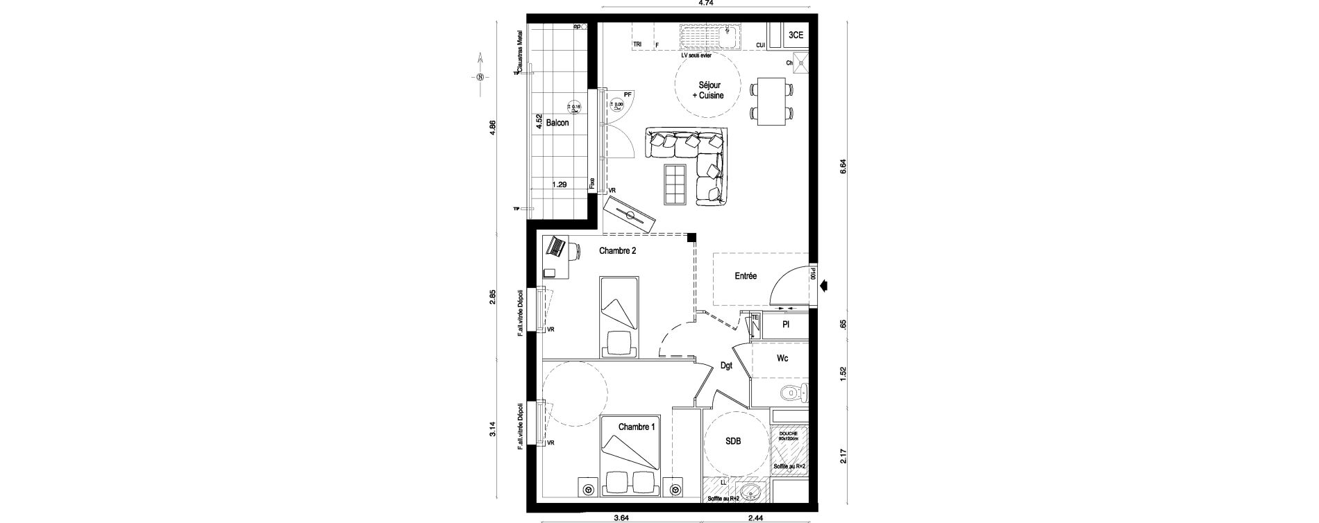 Appartement T2 de 57,97 m2 &agrave; Ballan-Mir&eacute; La pasqueraie