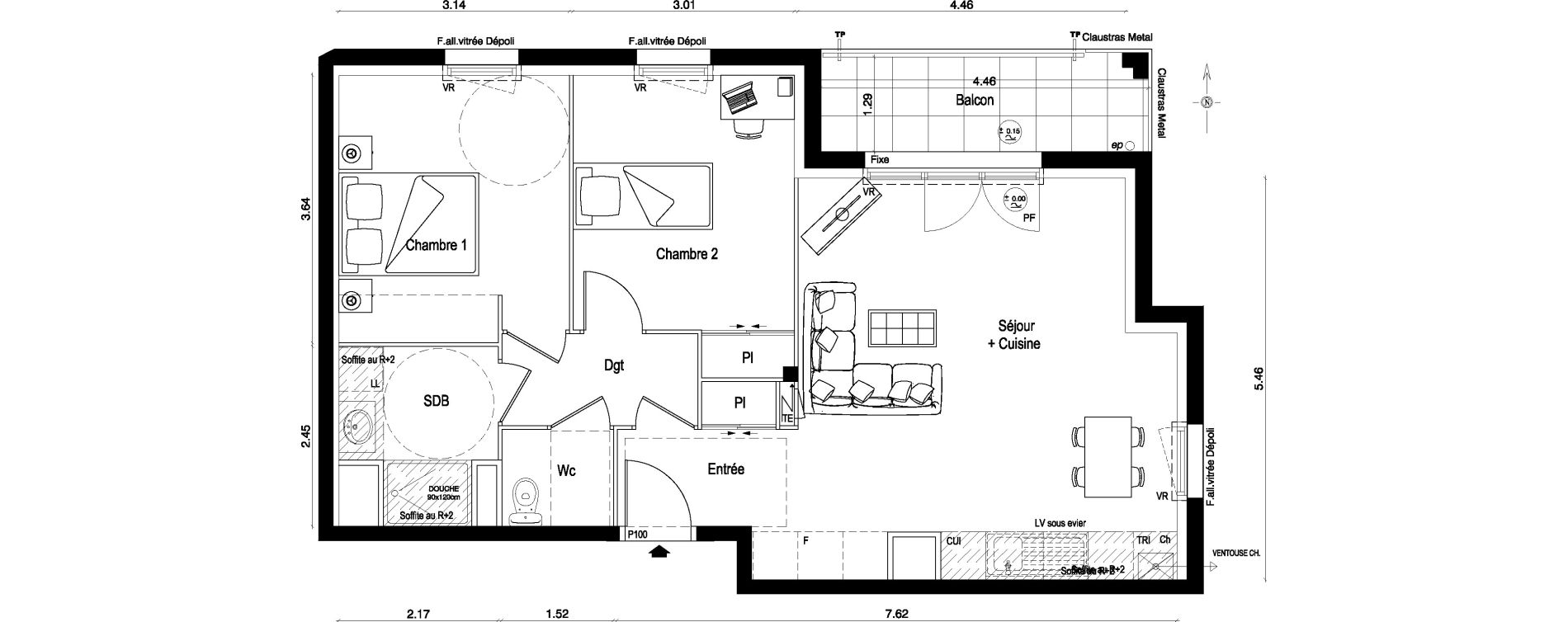 Appartement T3 de 62,87 m2 &agrave; Ballan-Mir&eacute; La pasqueraie