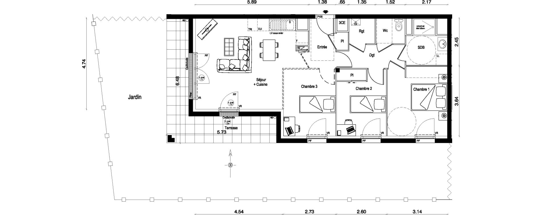 Appartement T3 de 70,72 m2 &agrave; Ballan-Mir&eacute; La pasqueraie
