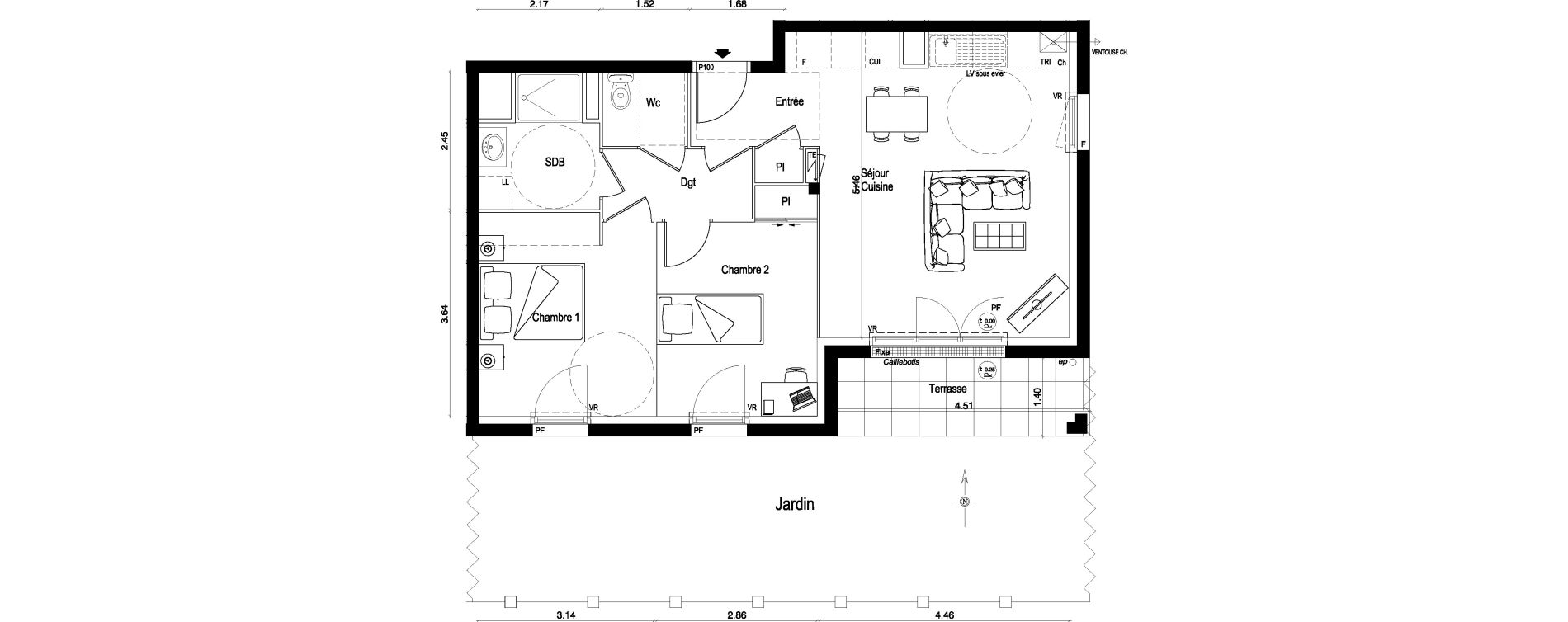 Appartement T3 de 59,71 m2 &agrave; Ballan-Mir&eacute; La pasqueraie