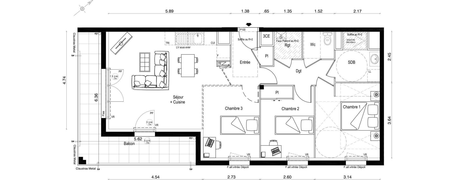 Appartement T3 de 70,72 m2 &agrave; Ballan-Mir&eacute; La pasqueraie