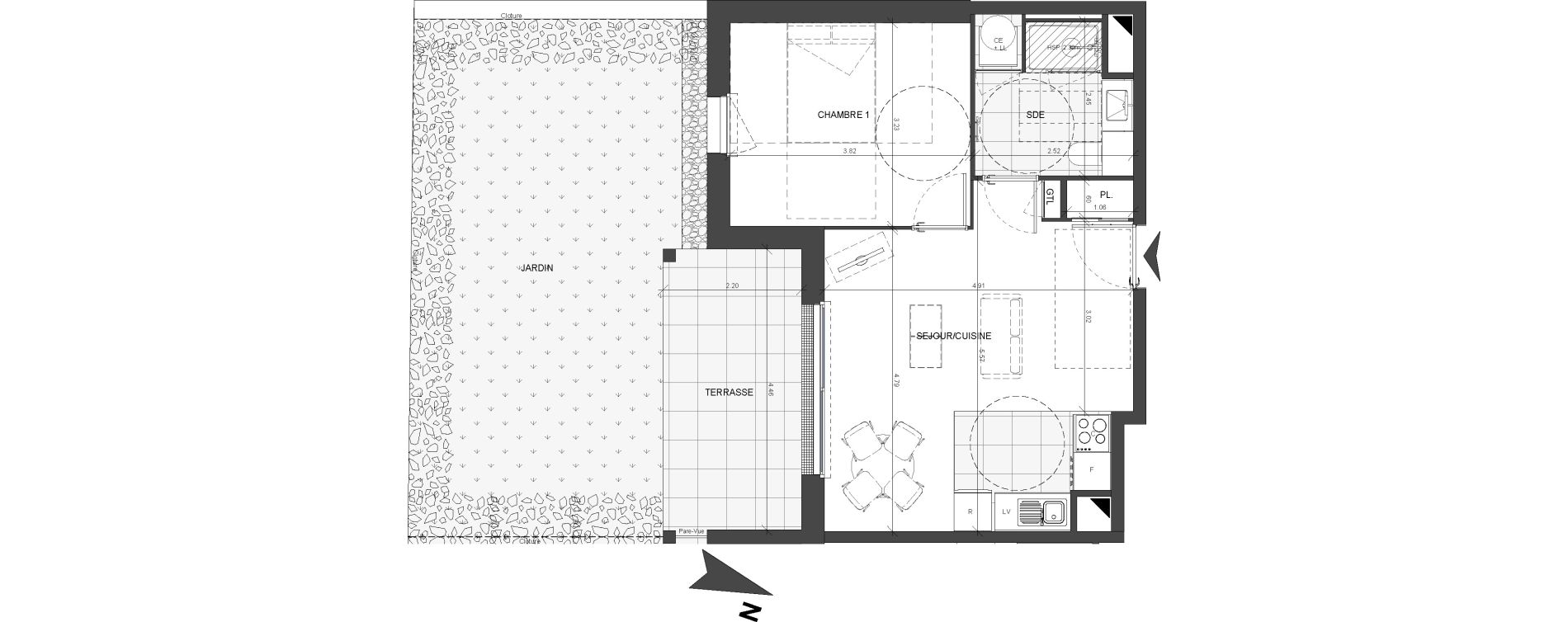 Appartement T2 de 41,87 m2 &agrave; Ballan-Mir&eacute; Centre
