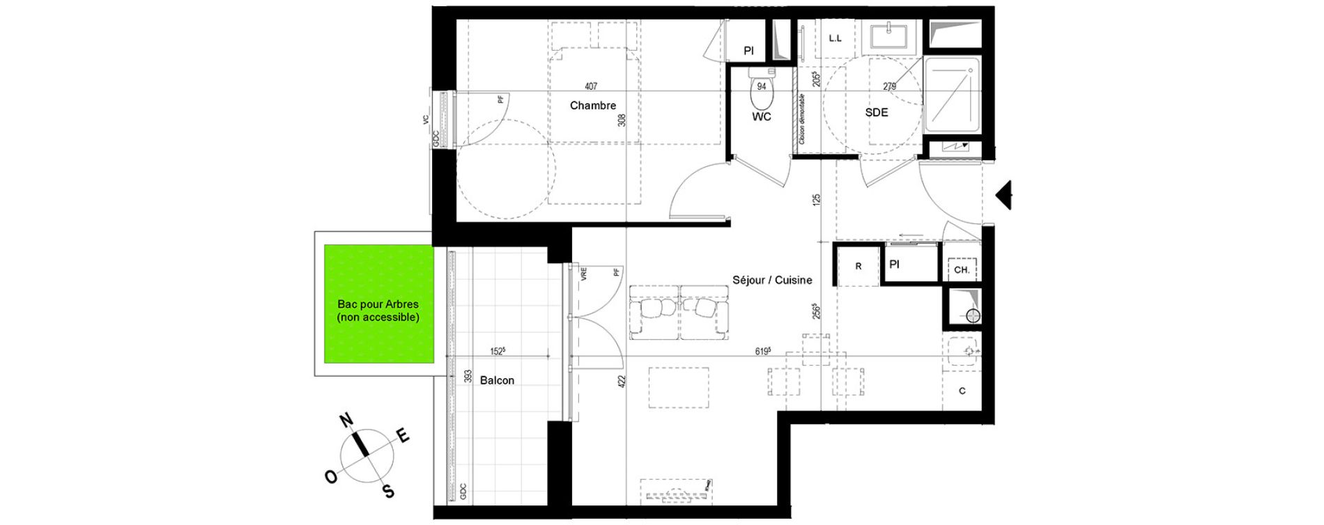 Appartement T2 de 44,32 m2 &agrave; Chambray-L&egrave;s-Tours Centre
