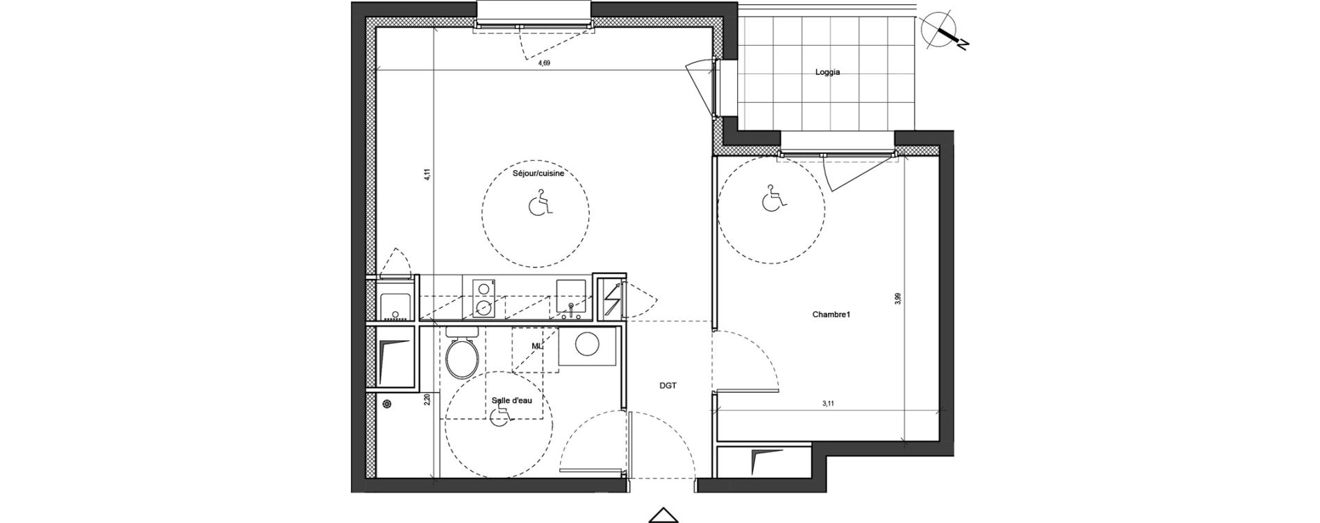 Appartement T2 de 40,35 m2 &agrave; Chambray-L&egrave;s-Tours Guignardiere