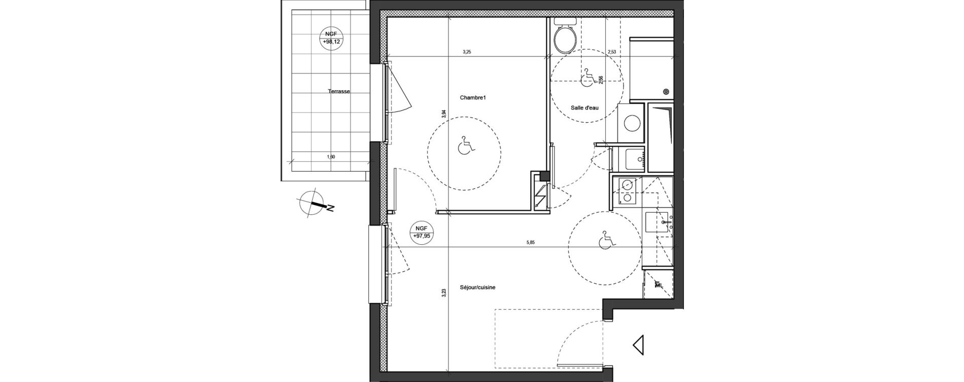 Appartement T2 de 37,75 m2 &agrave; Chambray-L&egrave;s-Tours Guignardiere