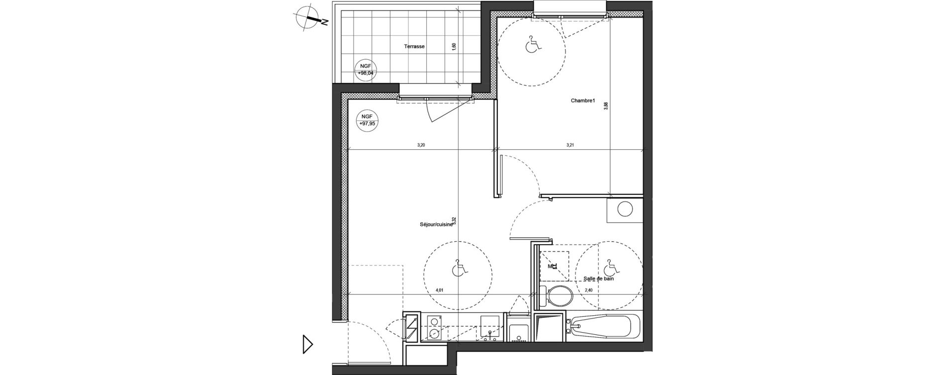Appartement T2 de 38,95 m2 &agrave; Chambray-L&egrave;s-Tours Guignardiere