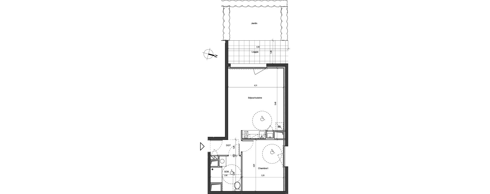 Appartement T2 de 44,03 m2 &agrave; Chambray-L&egrave;s-Tours Guignardiere