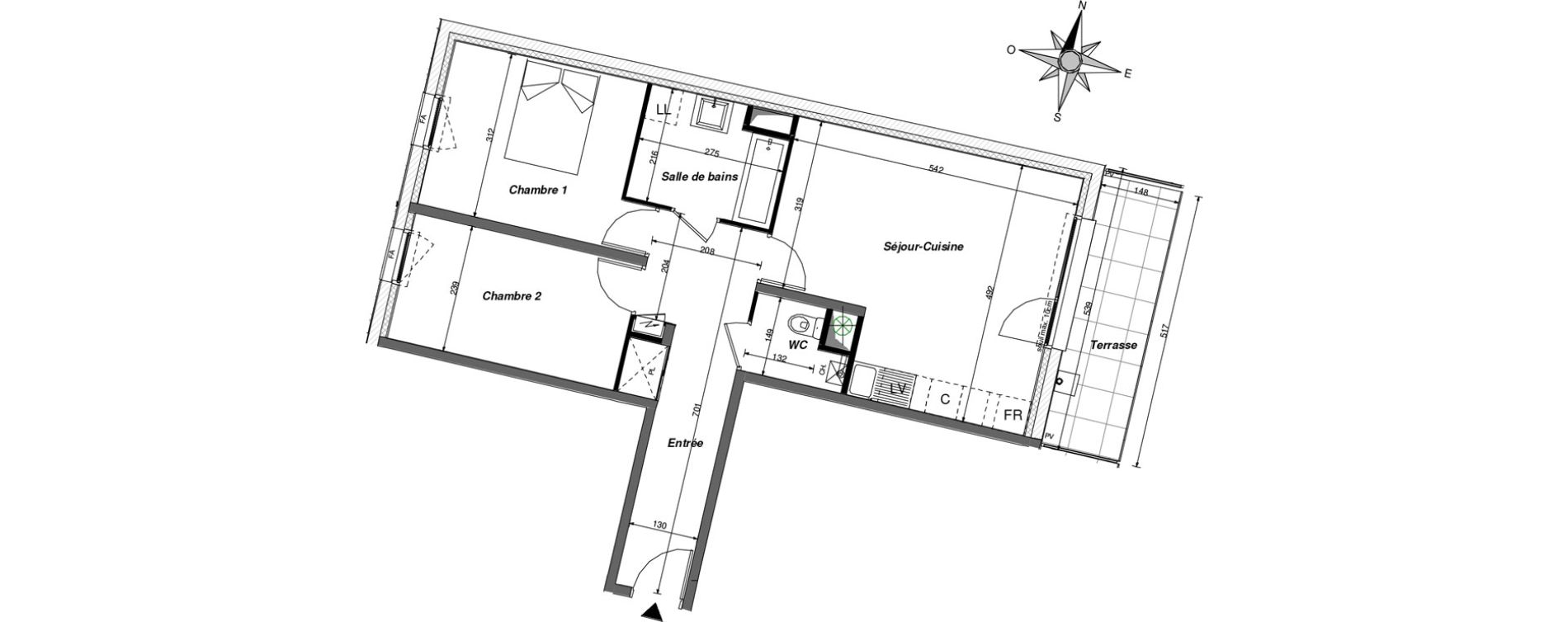 Appartement T3 de 65,10 m2 à Chambray-Lès-Tours Centre ville - pommiers