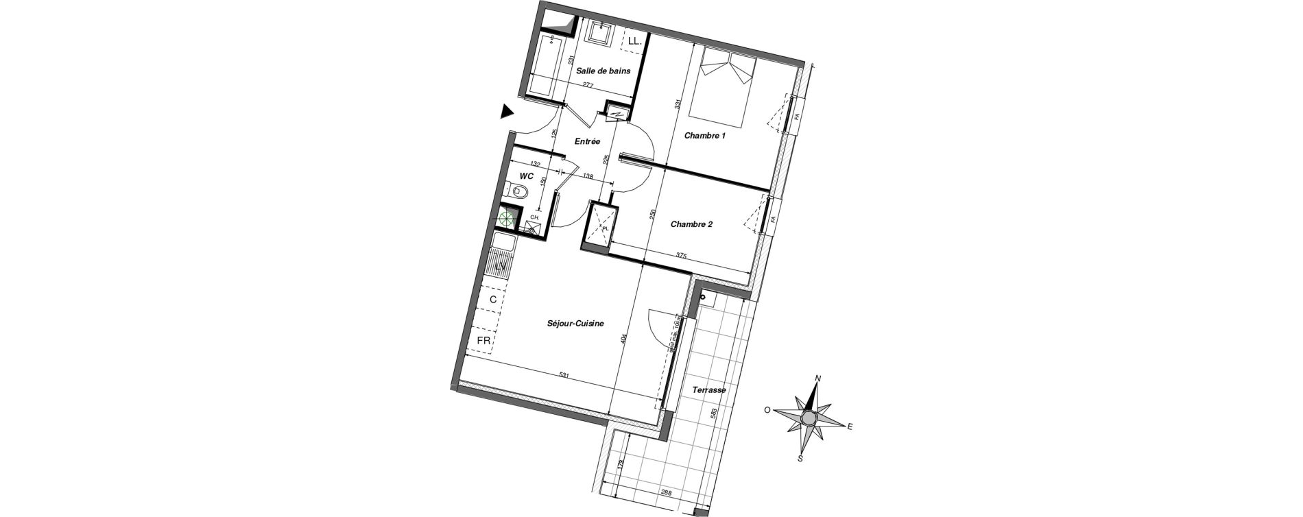 Appartement T3 de 59,10 m2 à Chambray-Lès-Tours Centre ville - pommiers