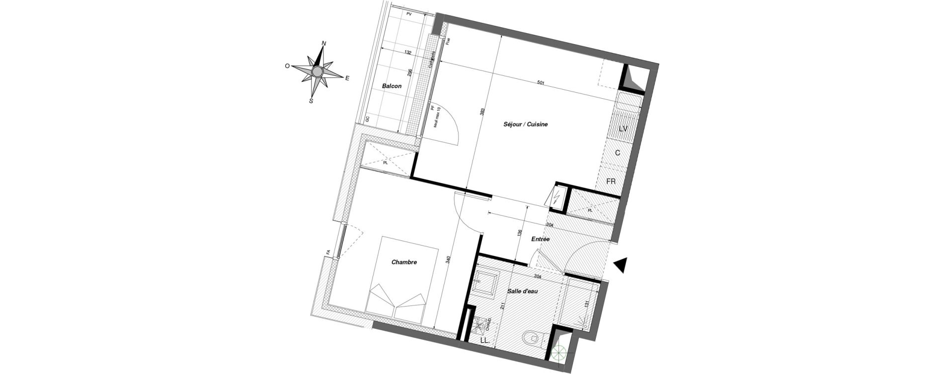 Appartement T2 de 39,80 m2 &agrave; Chambray-L&egrave;s-Tours Centre ville - pommiers