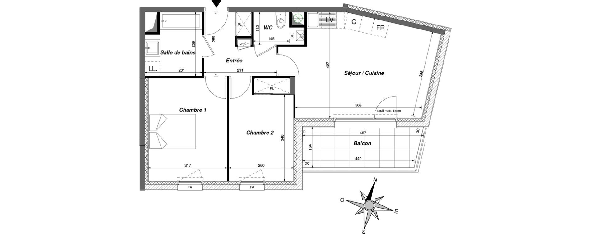 Appartement T3 de 59,70 m2 &agrave; Chambray-L&egrave;s-Tours Centre ville - pommiers