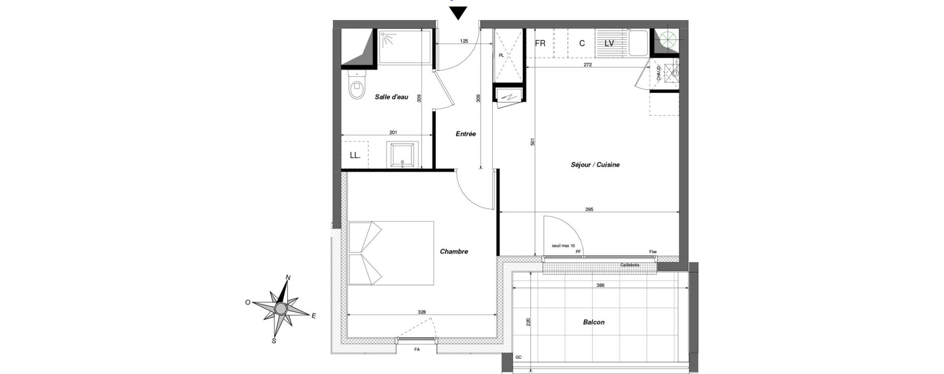 Appartement T2 de 40,78 m2 &agrave; Chambray-L&egrave;s-Tours Centre ville - pommiers