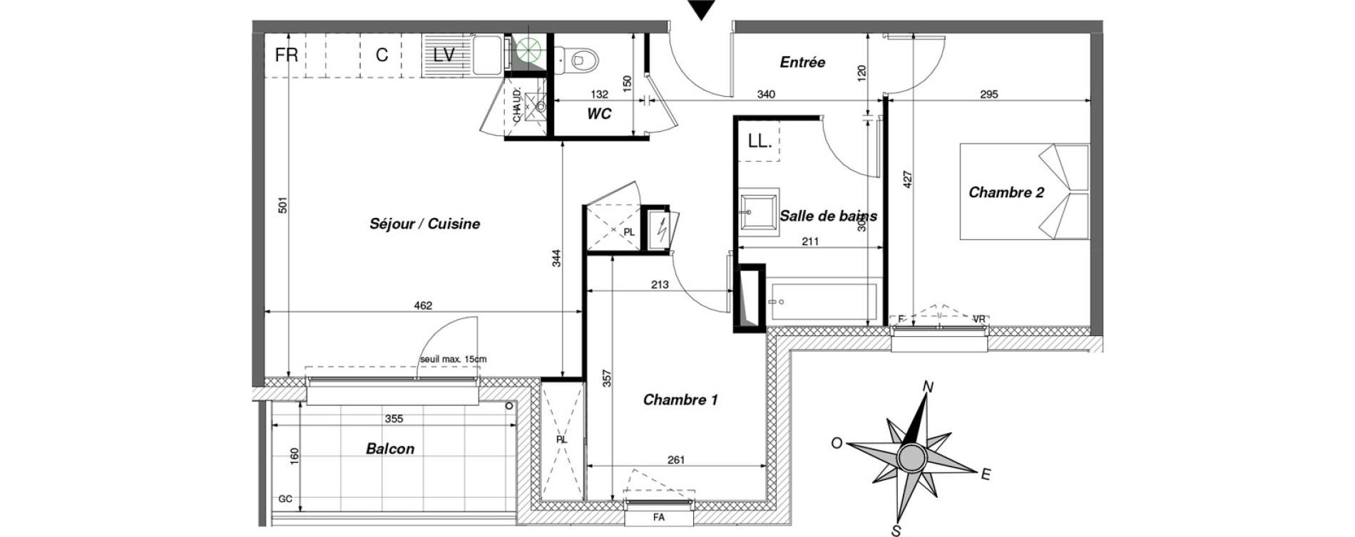 Appartement T3 de 60,10 m2 à Chambray-Lès-Tours Centre ville - pommiers