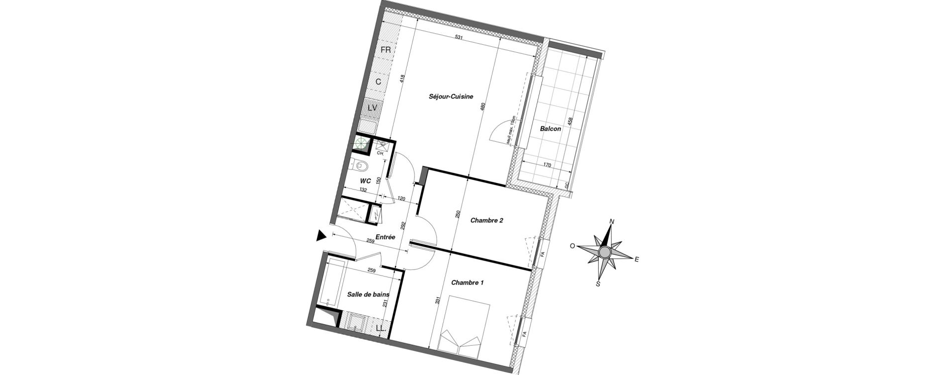 Appartement T3 de 63,20 m2 à Chambray-Lès-Tours Centre ville - pommiers