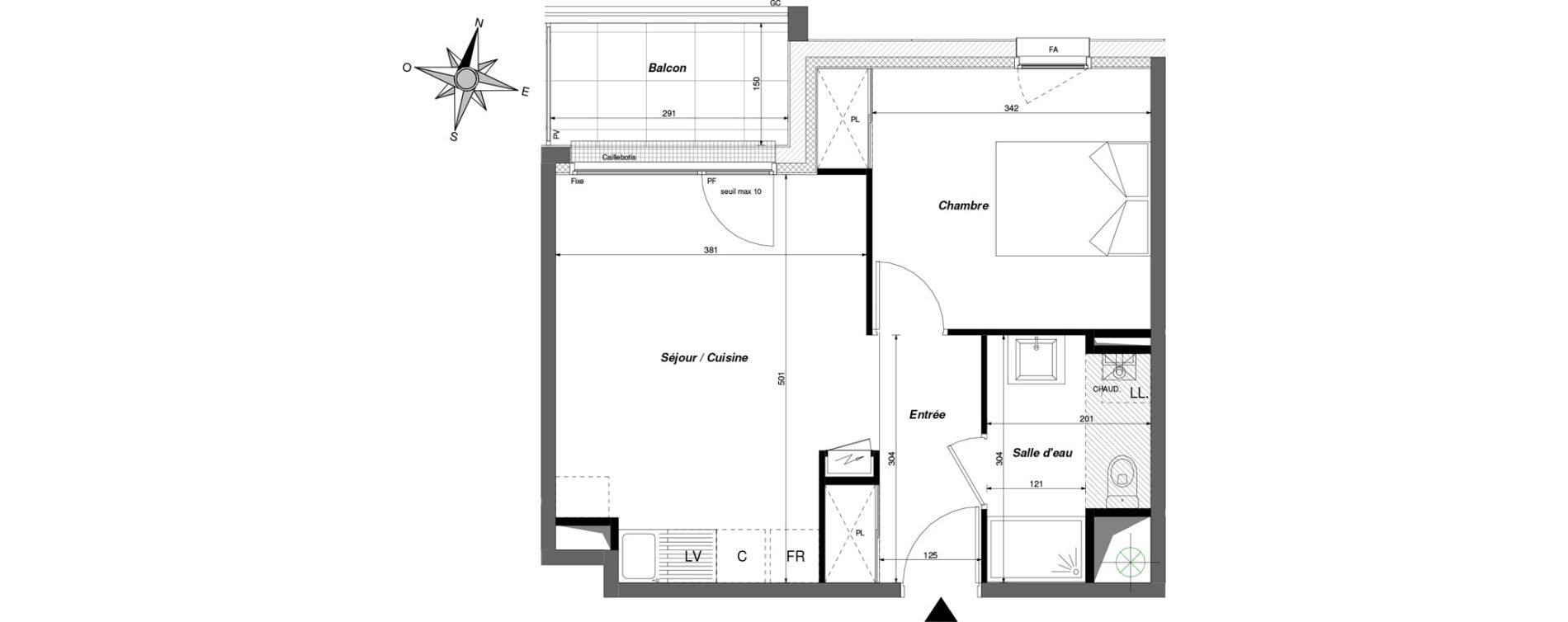 Appartement T2 de 39,30 m2 &agrave; Chambray-L&egrave;s-Tours Centre ville - pommiers