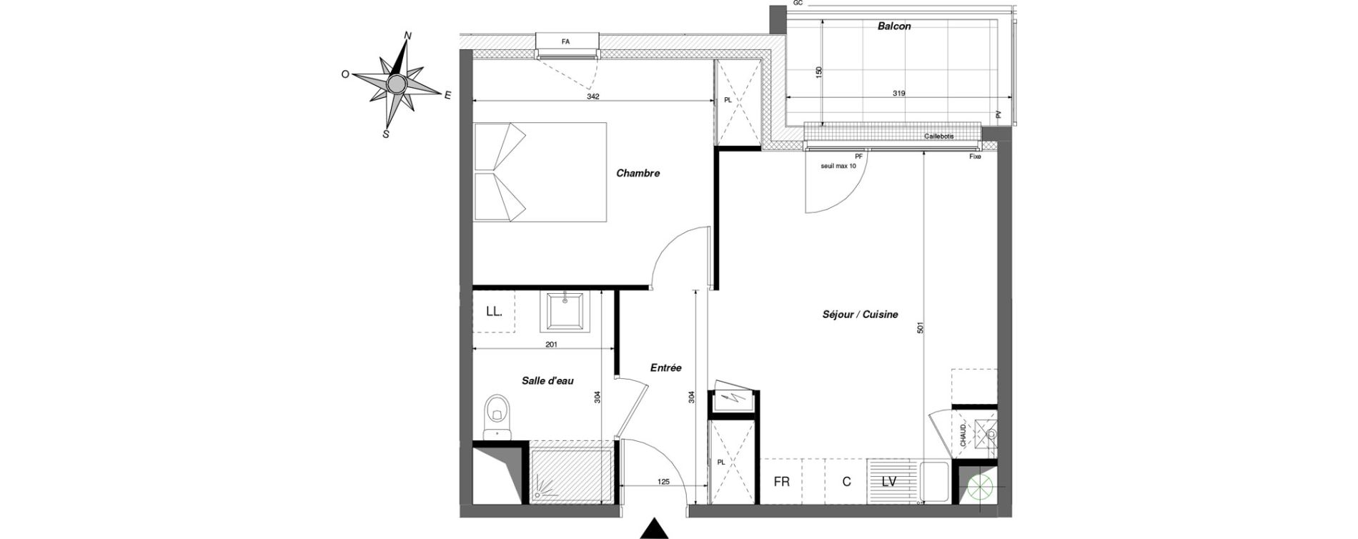 Appartement T2 de 40,40 m2 &agrave; Chambray-L&egrave;s-Tours Centre ville - pommiers