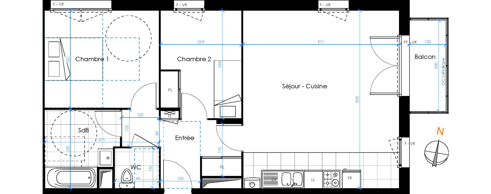 Appartement T3 de 65,51 m2 &agrave; Chambray-L&egrave;s-Tours Centre