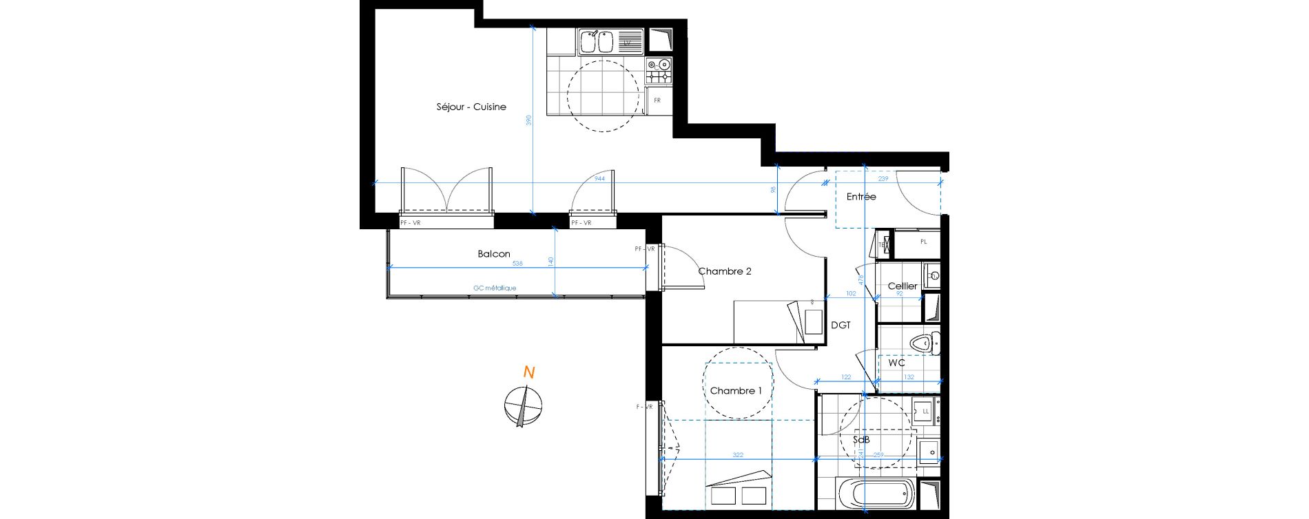 Appartement T3 de 66,18 m2 &agrave; Chambray-L&egrave;s-Tours Centre