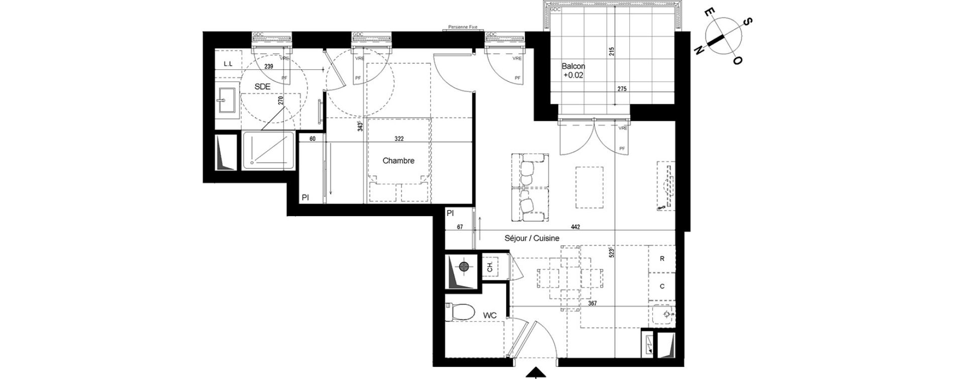 Appartement T2 de 43,47 m2 &agrave; Chambray-L&egrave;s-Tours Centre