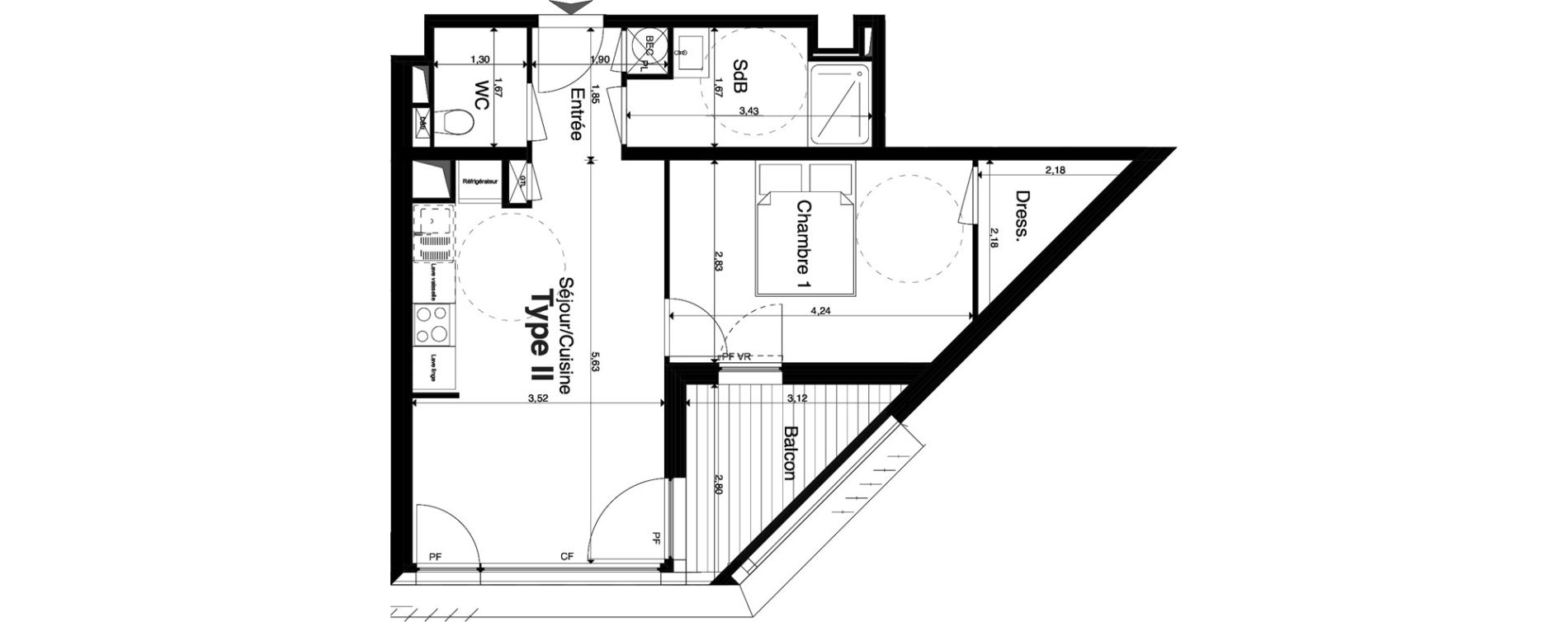 Appartement T2 de 43,06 m2 &agrave; Chambray-L&egrave;s-Tours Centre
