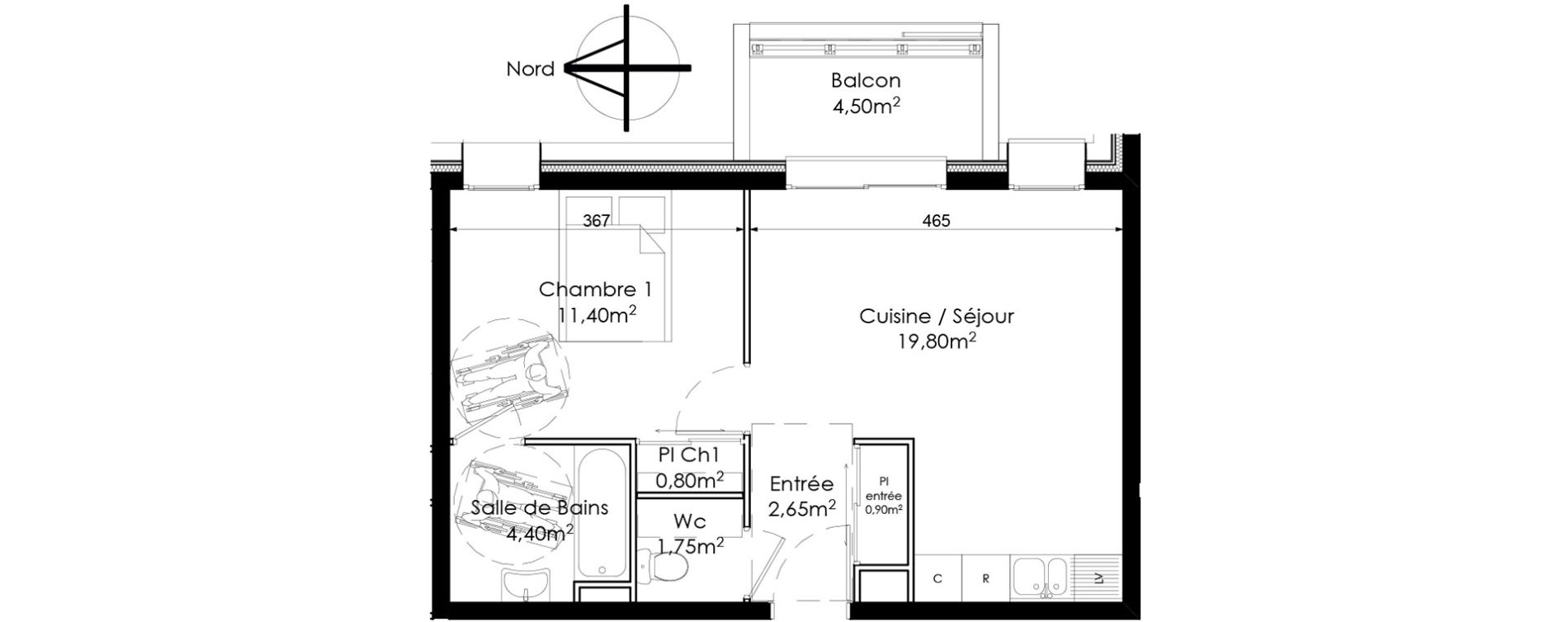 Appartement T2 de 41,70 m2 &agrave; Chambray-L&egrave;s-Tours Centre