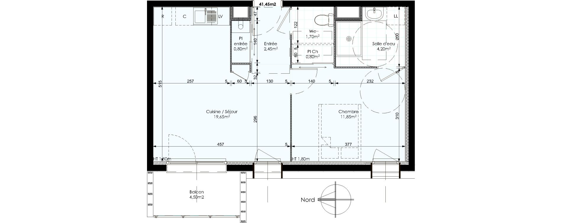 Appartement T2 de 41,45 m2 &agrave; Chambray-L&egrave;s-Tours Centre