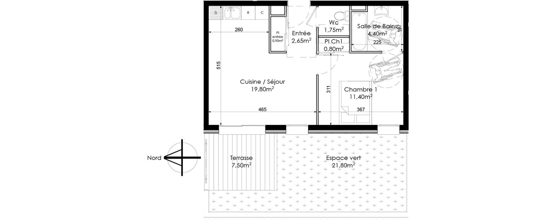 Appartement T2 de 41,70 m2 &agrave; Chambray-L&egrave;s-Tours Centre