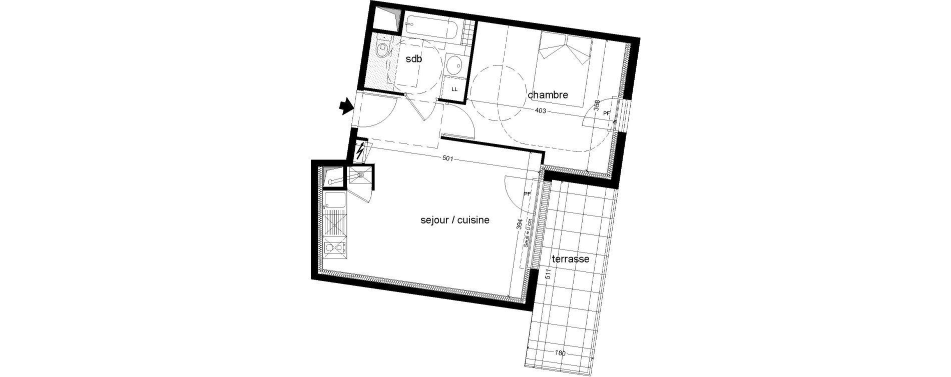 Appartement T2 de 42,36 m2 &agrave; Chambray-L&egrave;s-Tours Centre