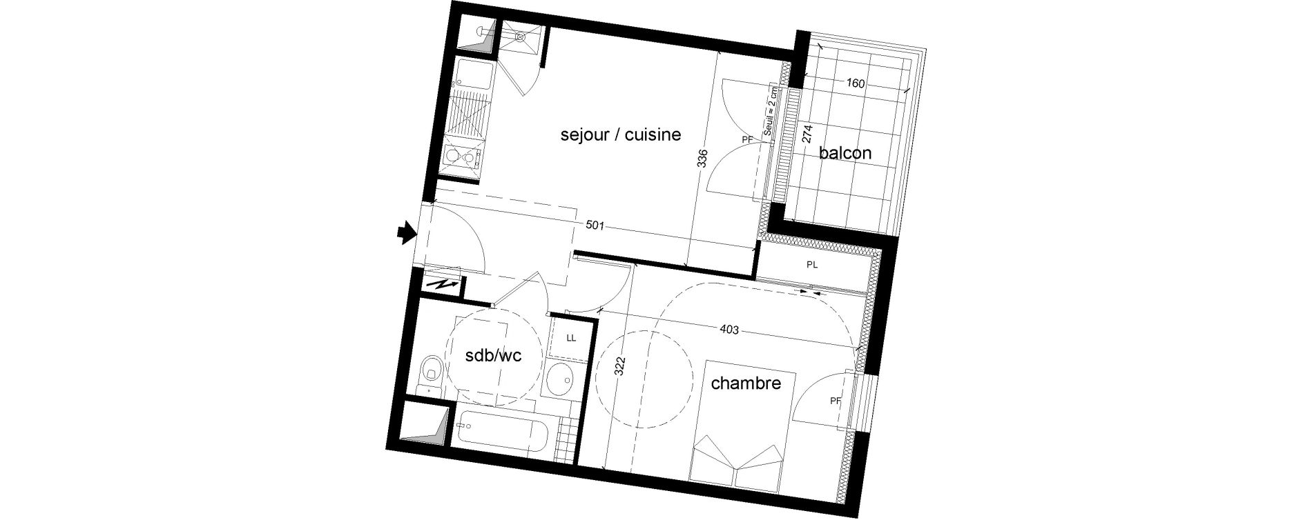 Appartement T2 de 38,27 m2 &agrave; Chambray-L&egrave;s-Tours Centre