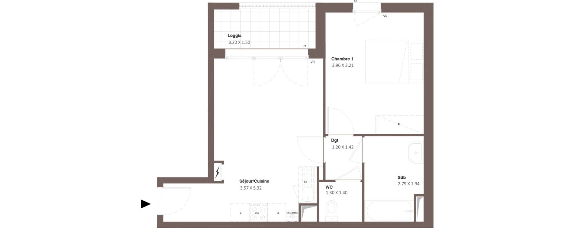 Appartement T2 de 41,26 m2 &agrave; Chanceaux-Sur-Choisille Centre