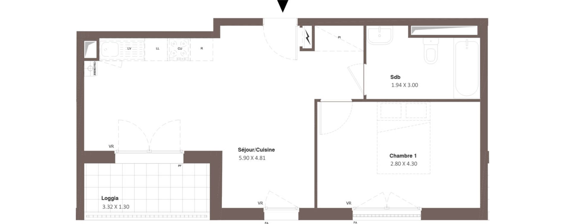 Appartement T2 de 41,55 m2 &agrave; Chanceaux-Sur-Choisille Centre