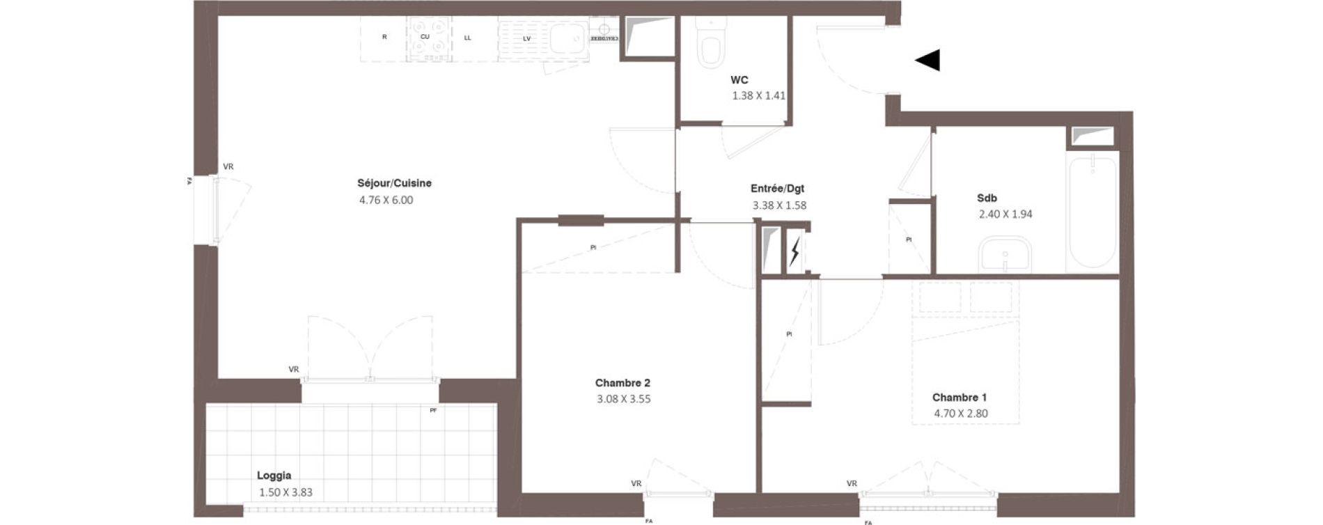 Appartement T3 de 60,56 m2 &agrave; Chanceaux-Sur-Choisille Centre