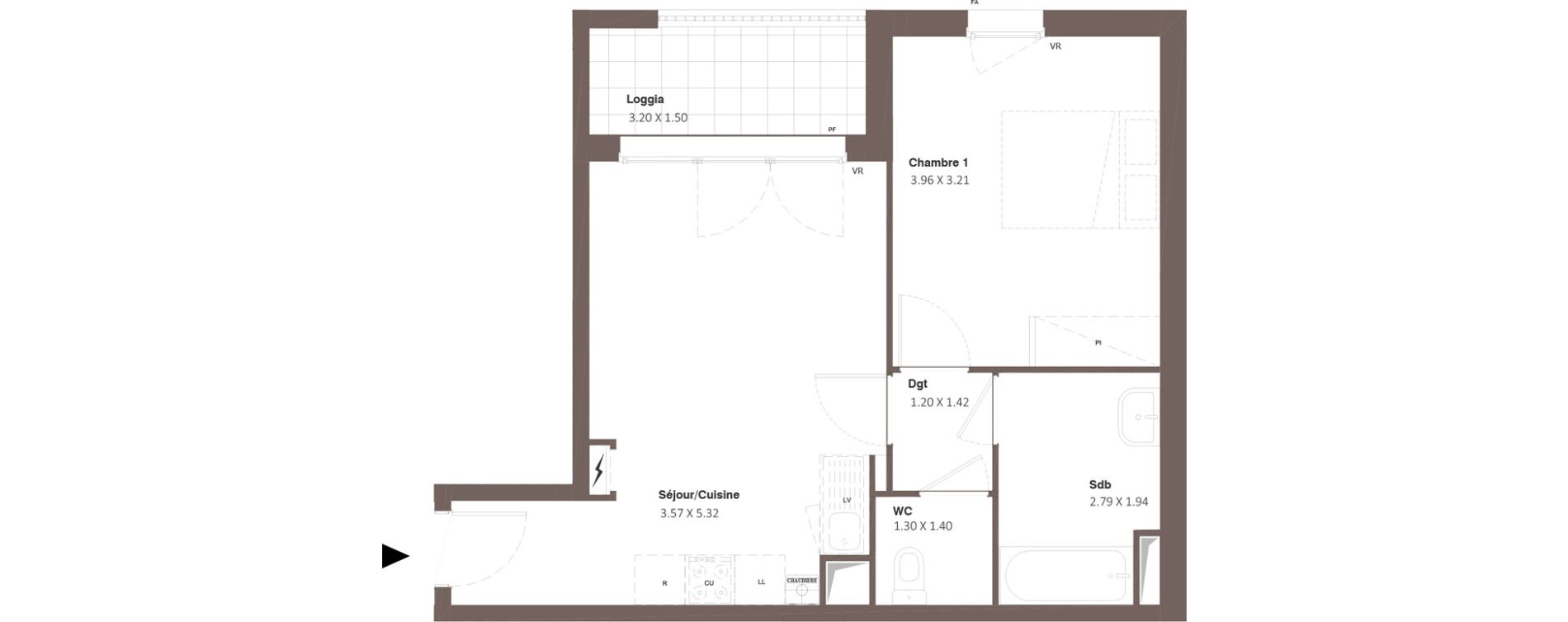 Appartement T2 de 41,26 m2 &agrave; Chanceaux-Sur-Choisille Centre