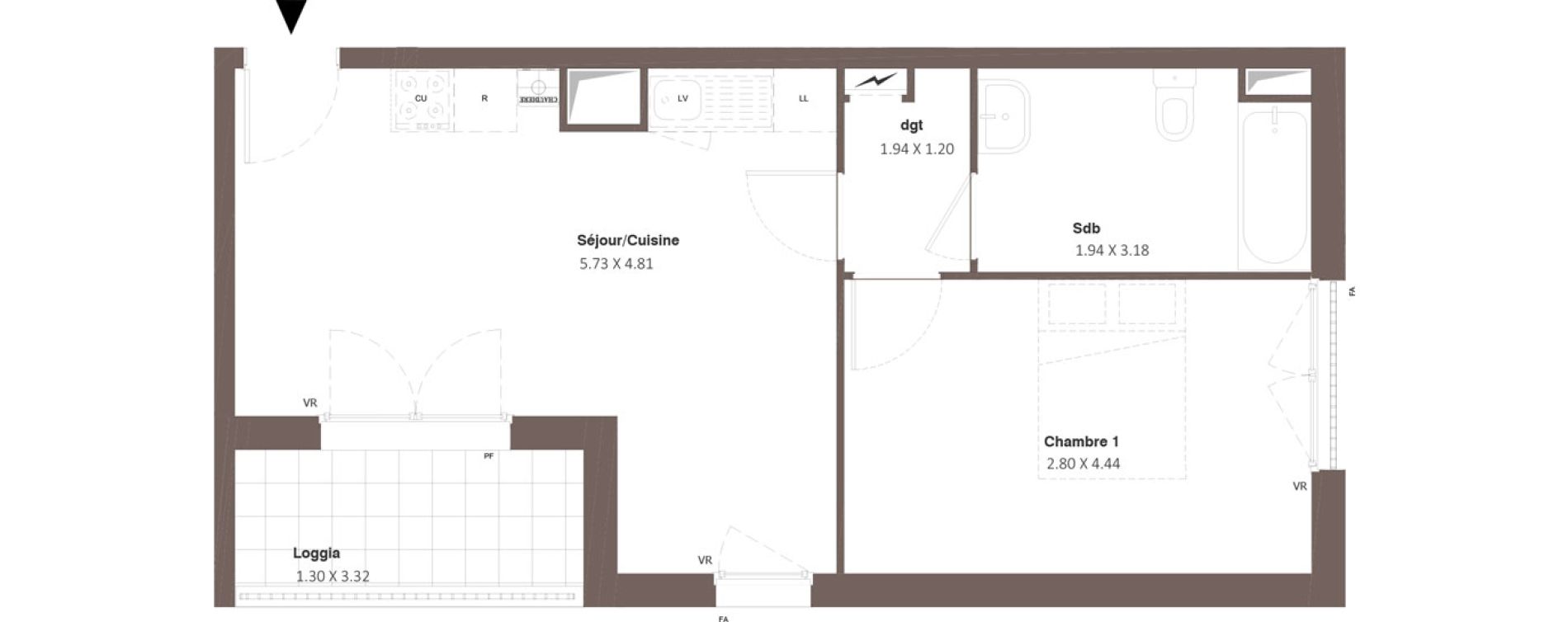 Appartement T2 de 42,19 m2 &agrave; Chanceaux-Sur-Choisille Centre