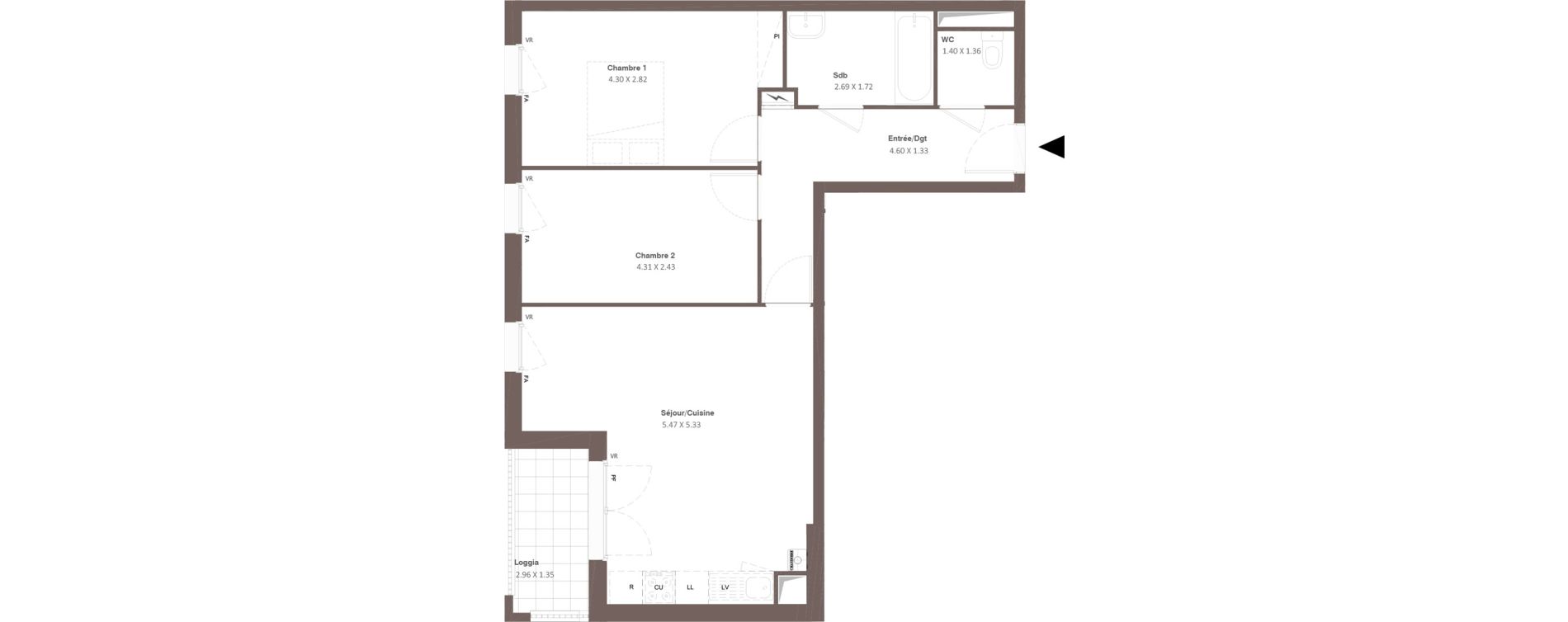 Appartement T3 de 61,42 m2 &agrave; Chanceaux-Sur-Choisille Centre