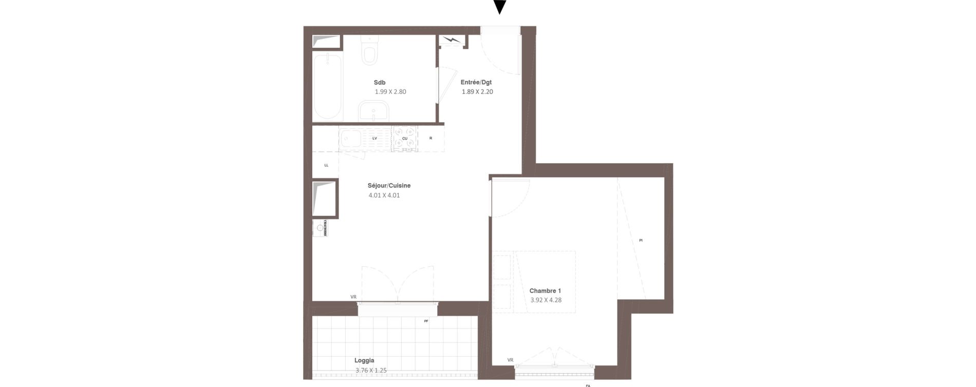 Appartement T2 de 40,37 m2 &agrave; Chanceaux-Sur-Choisille Centre