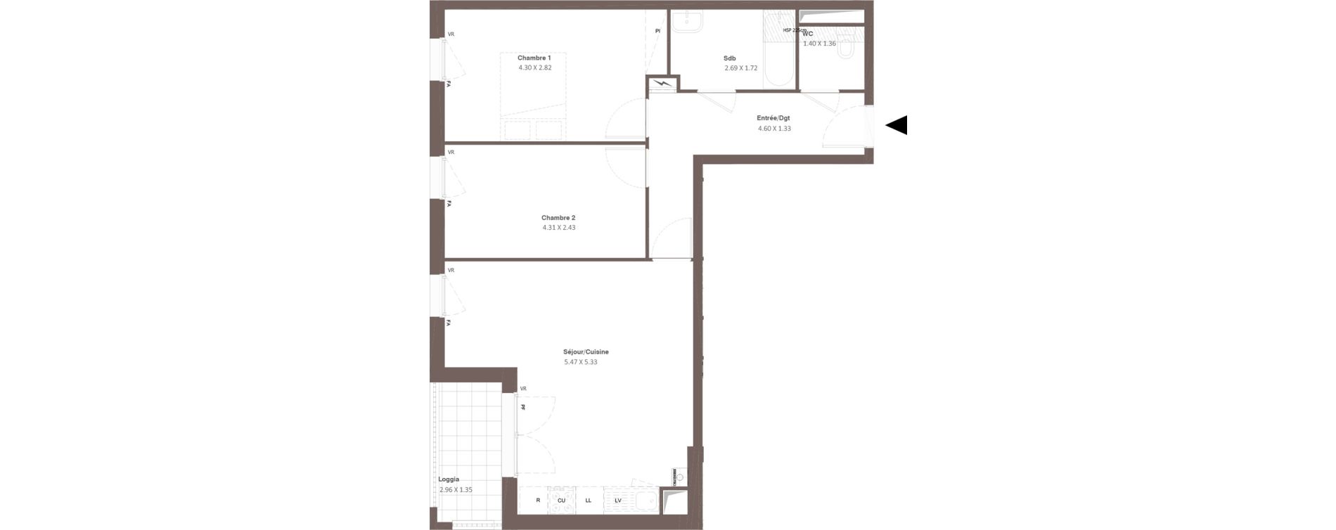 Appartement T3 de 61,42 m2 &agrave; Chanceaux-Sur-Choisille Centre