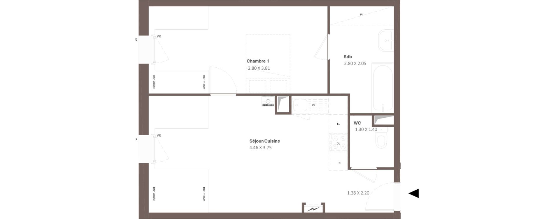 Appartement T2 de 42,08 m2 &agrave; Chanceaux-Sur-Choisille Centre