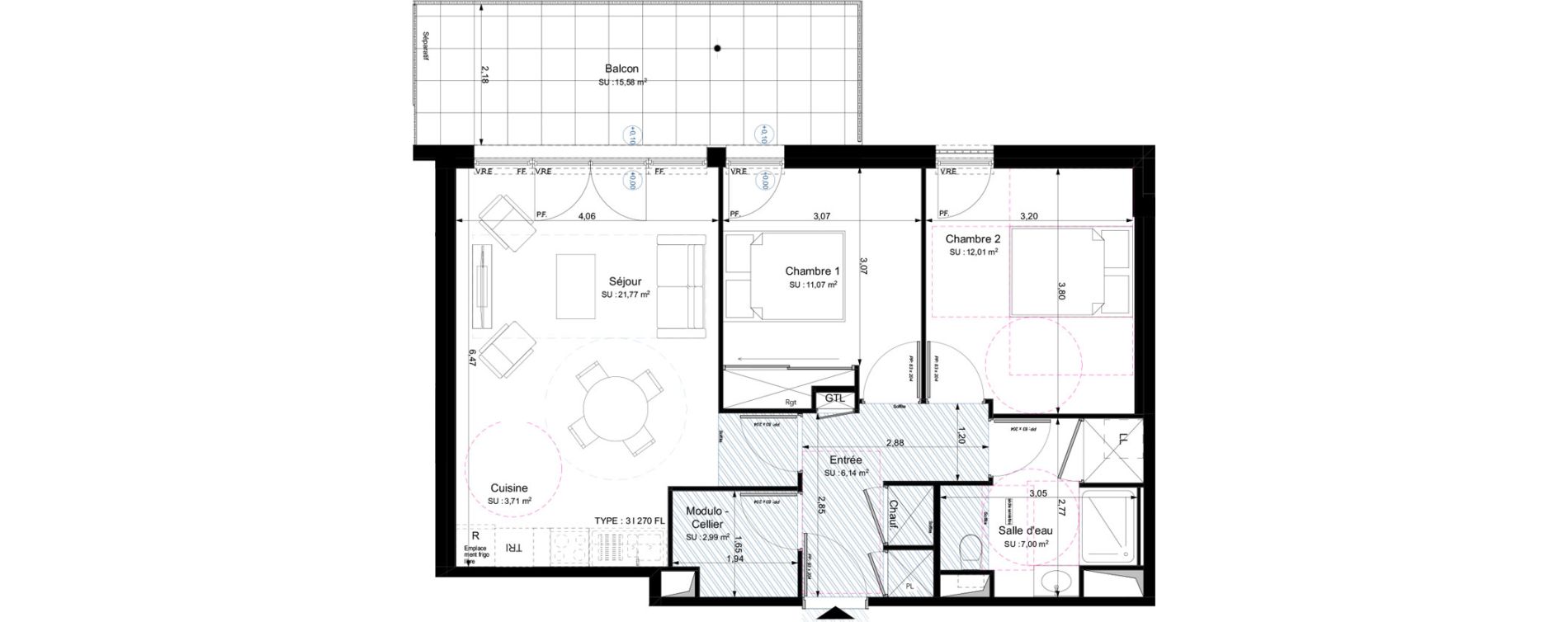 Appartement T3 de 64,69 m2 &agrave; Fondettes Centre