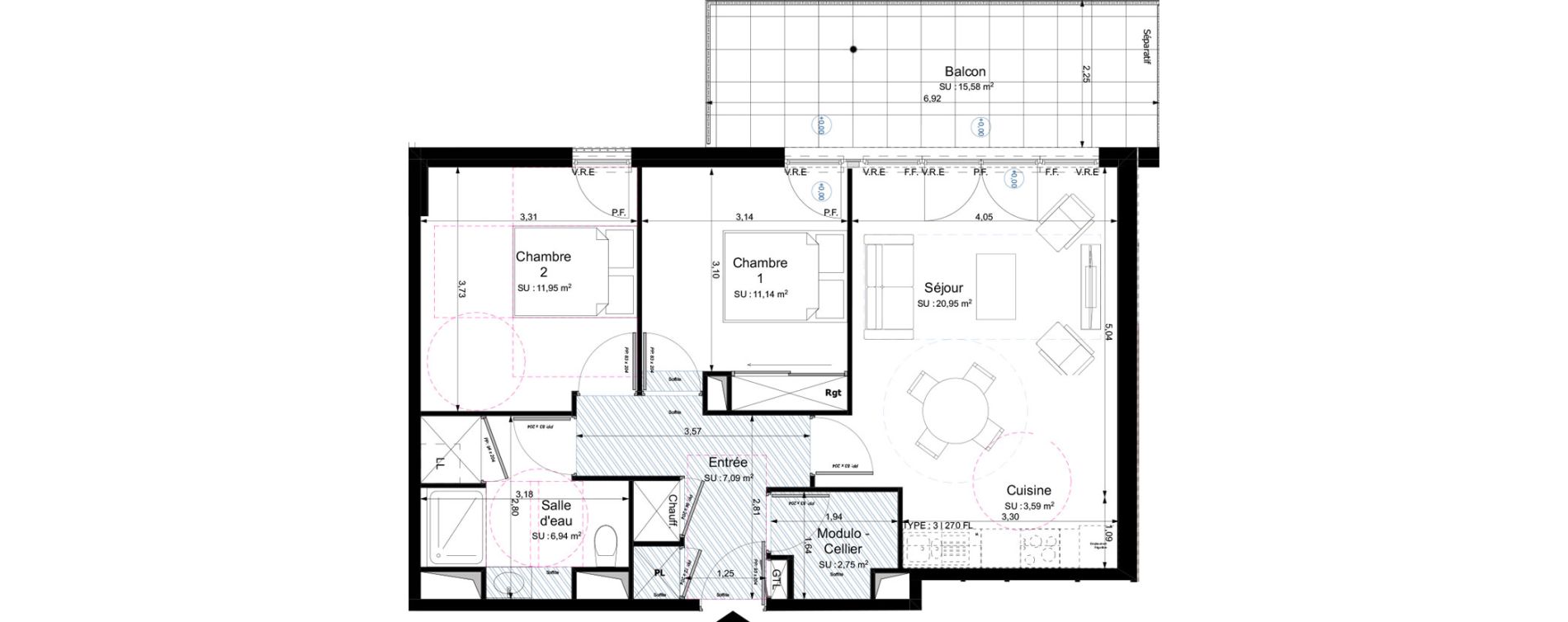 Appartement T3 de 64,41 m2 &agrave; Fondettes Centre