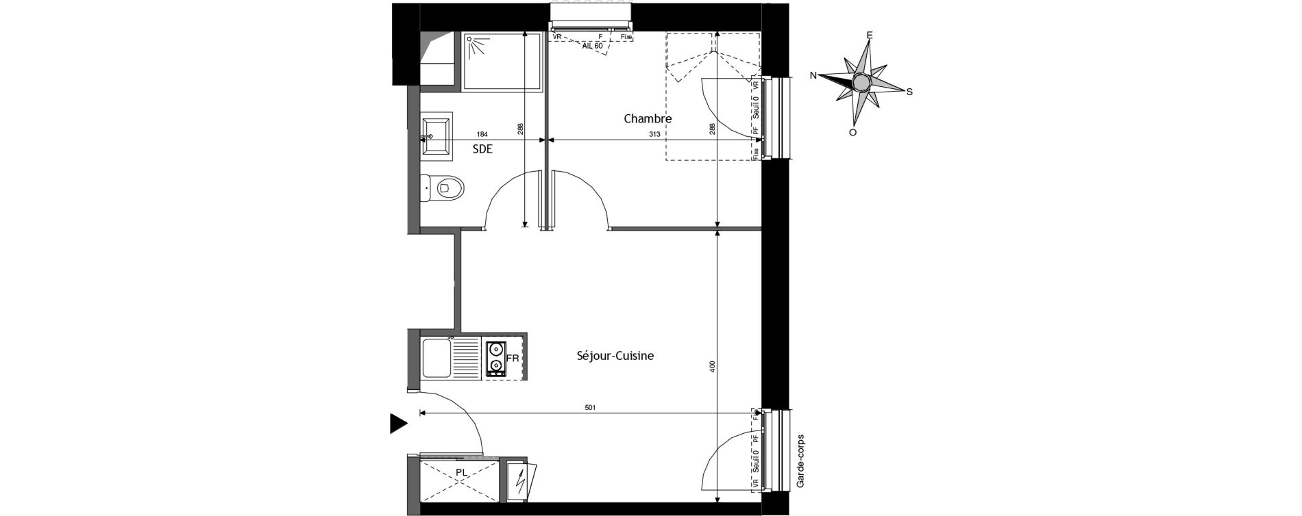Appartement T2 de 32,49 m2 &agrave; Jou&eacute;-L&egrave;s-Tours Alouette grande bruere
