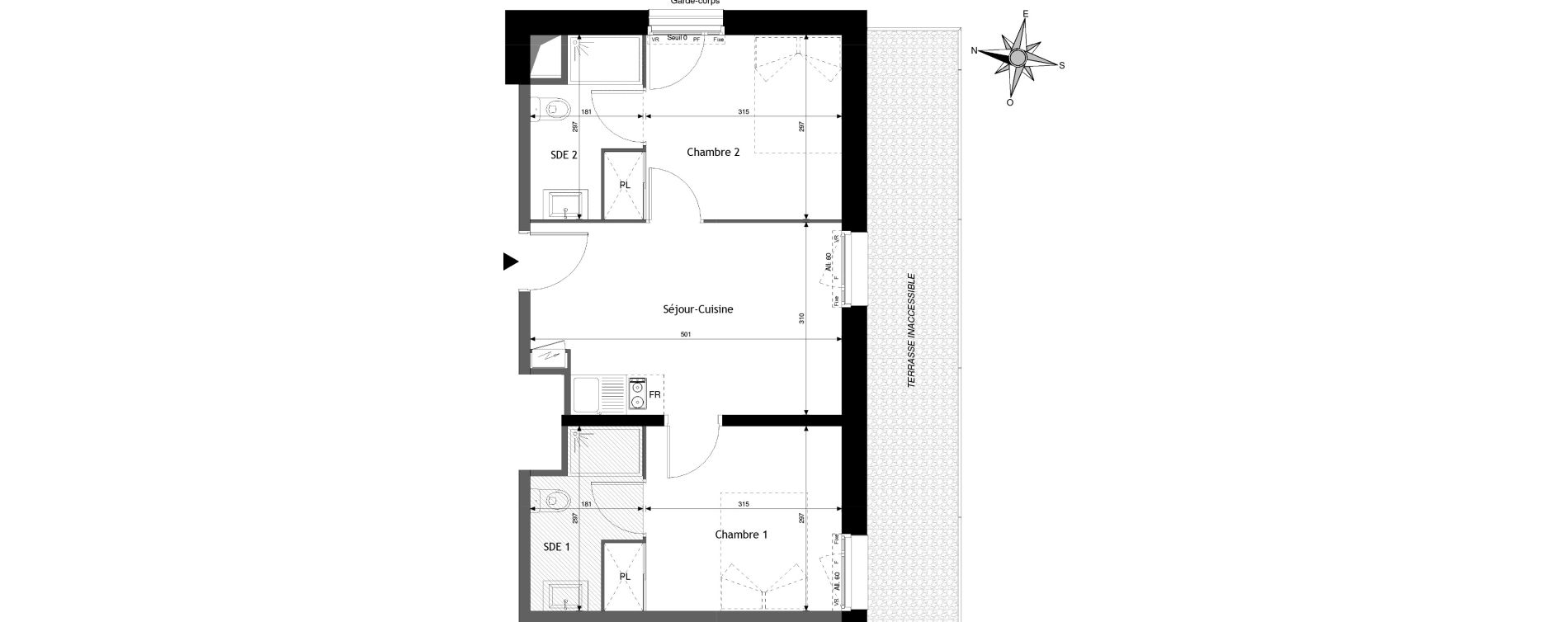 Appartement T3 de 43,28 m2 &agrave; Jou&eacute;-L&egrave;s-Tours Alouette grande bruere